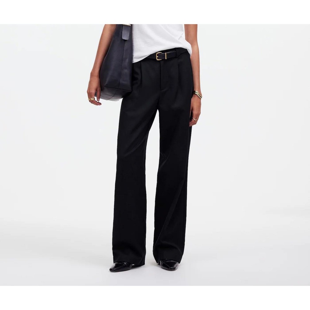 Madewell NS271 Black Tencel‎ Lyocell Linen Blend Pleated Wide Leg Pants Size 0